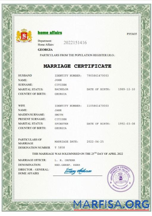 Blank Georgia marriage certificate Word and PDF template
